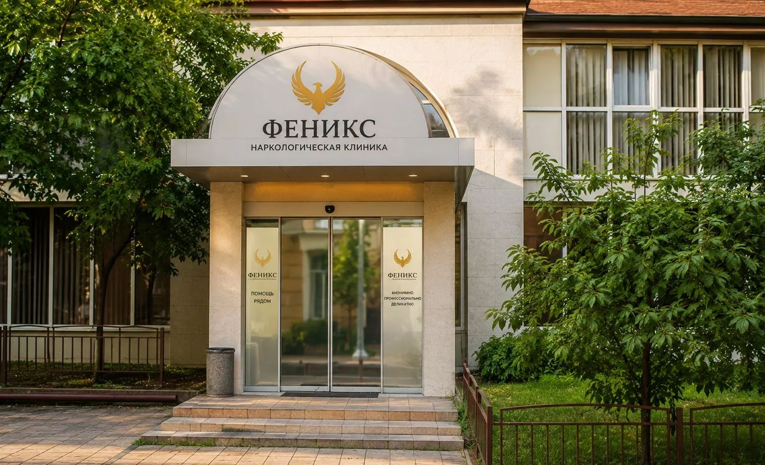 Вход в наркологическую клинику «Феникс» в Дзержинске